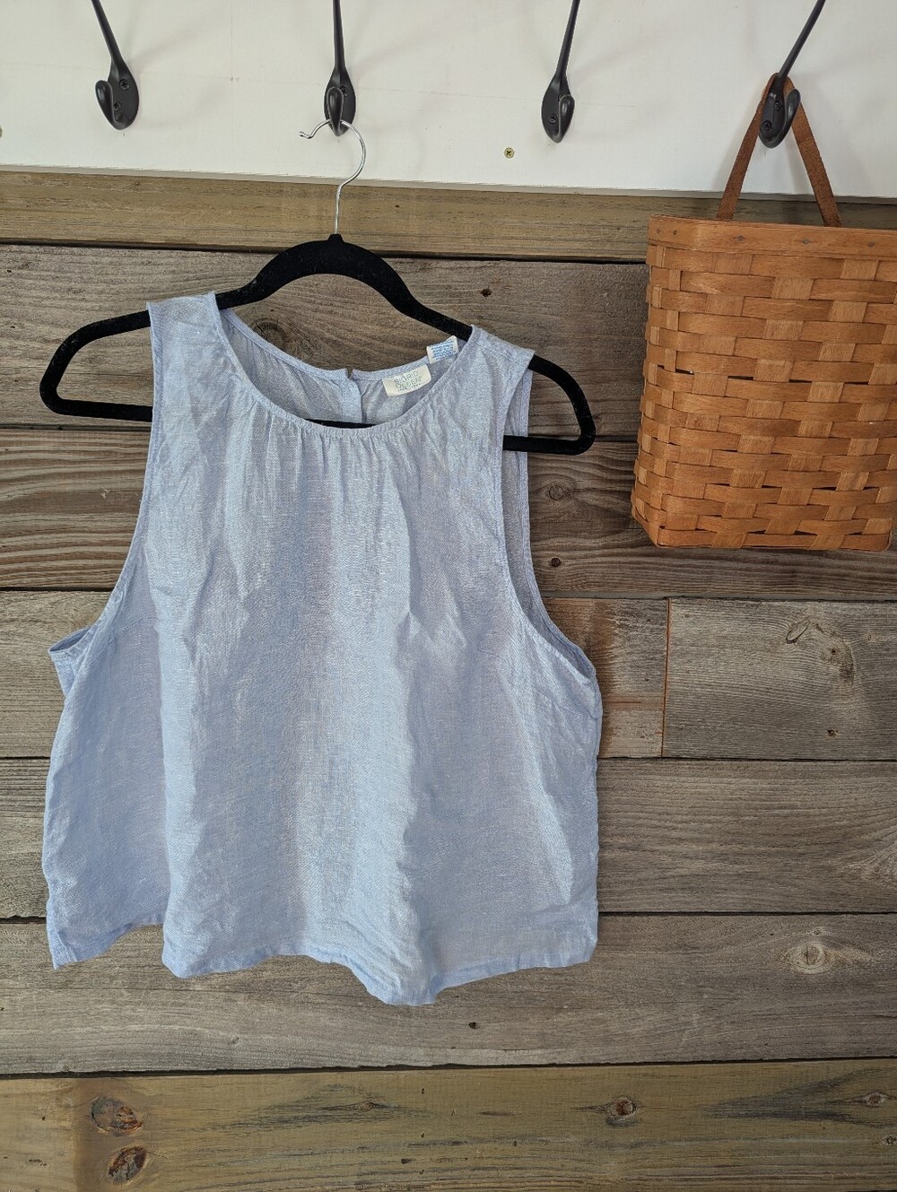 SIGRID OLSEN LINEN tank with button back Light Blue Sleeveless Women's Top